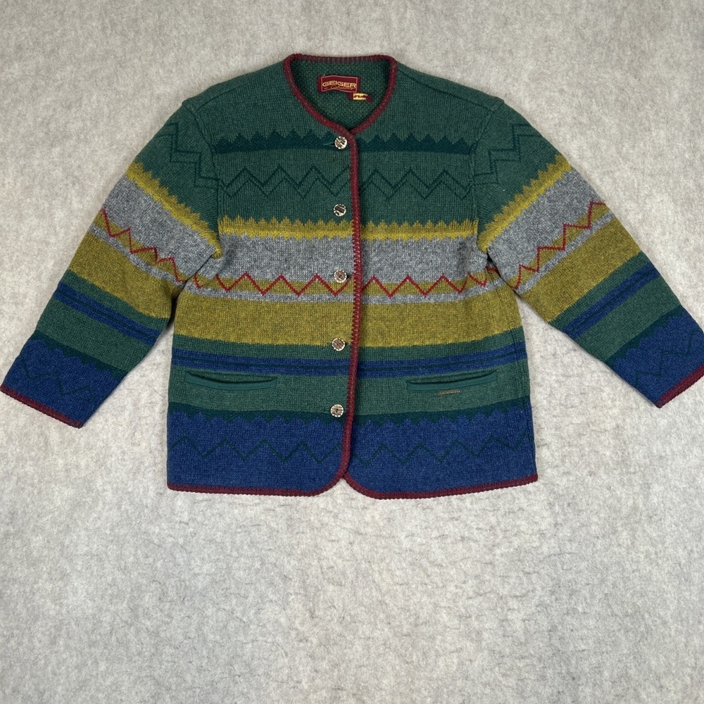 Vintage Geiger Austria Wool Cardigan Sweater Jacket Womens 40 M/L‎ Cottage